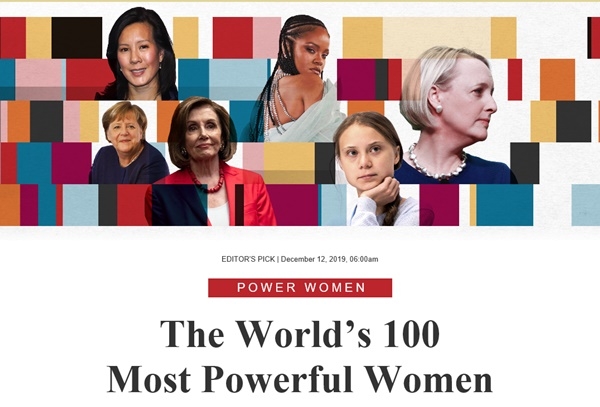 포브스가 12일 '세계에서 가장 영향력 있는 여성 100인'의 2019년 순위를 발표했다. / 사진 = 포브스 홈페이지 캡처