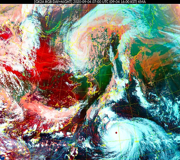 4일 오후 4시 기준 천리안위성 2A호로 본 동아시아 RGB 주야간 합성영상(기상청 국가기상위성센터 제공)