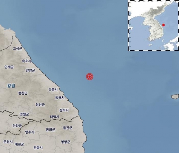 강원 동해시 북동쪽 52km 해역 지진 발생지점. 2023.4.25