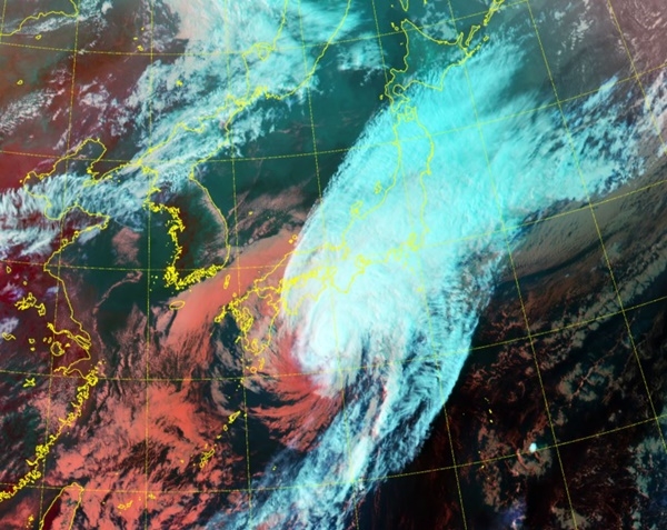 기상청 날씨누리상 9일 오후 4시 천리안위성 2A호 동아시아 RGB 주야간 합성영상(기상청 제공)