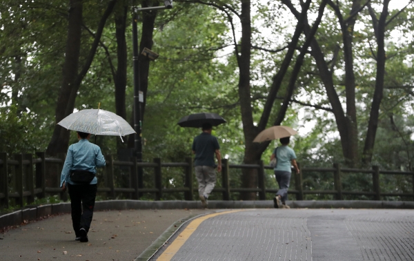 사진 - 비가 내린 3일 서울 남산을 찾은 시민들이 우산을 쓰고 산책로를 걷고 있다. 기상청은 이날 전국이 흐리고 가끔 비가 내리겠다고 밝혔다. 2023.9.3/뉴스1 