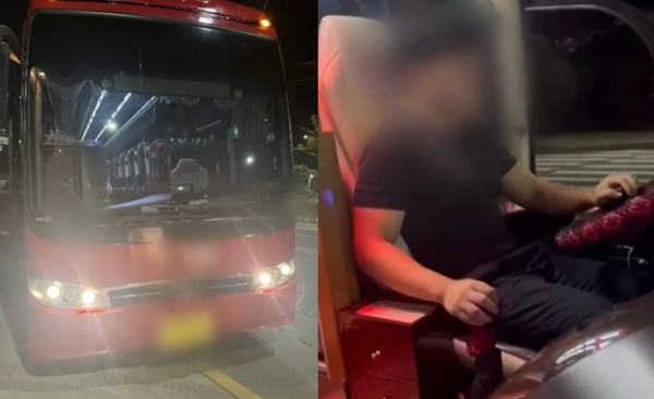 사진 - 차고지에서 잠겨있지 않은 45인승 관광버스를 훔쳐 운전한 16세 박모군. (KBS 갈무리)